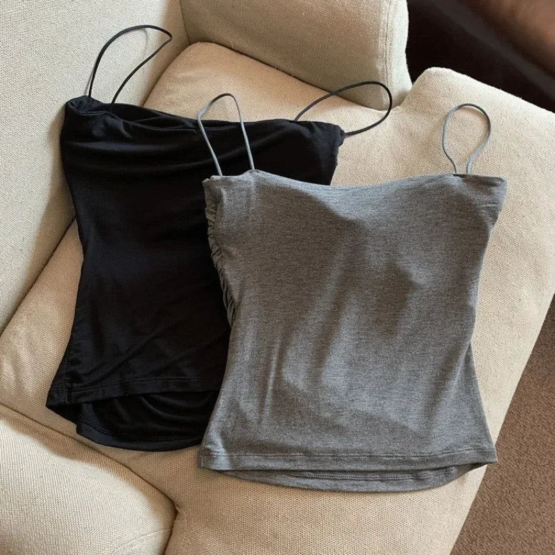 Summer Camis Tank Casual Tops Women With Built In Bra Spaghetti Strap Tanks For Woman Solid Color Female Korean Style