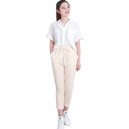 Summer Harem Pants Women High Waist Loose Straight Nine Pants Womens Casual Trousers OL Pants Women Slacks