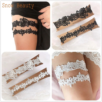 K03 2 PCS Sexy Lace Flower Crystal  Pearls Wedding Garter Belt Thigh Ring Bridal Leg Garter Stocking Garter Belt Girl Women