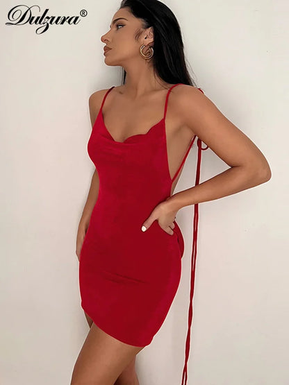 Dulzura Elegant Sexy Y2K Clothes Lace Up Sleeveless Backless Bodycon Mini Dresses For Women 2022 Outfits Club Party Birthday