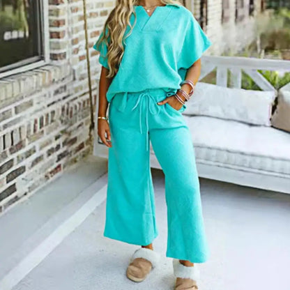 2024 Summer Fashion Women's Set Linen Shirt High Waist Loose Wide Leg Pants Elegant Two Piece Set