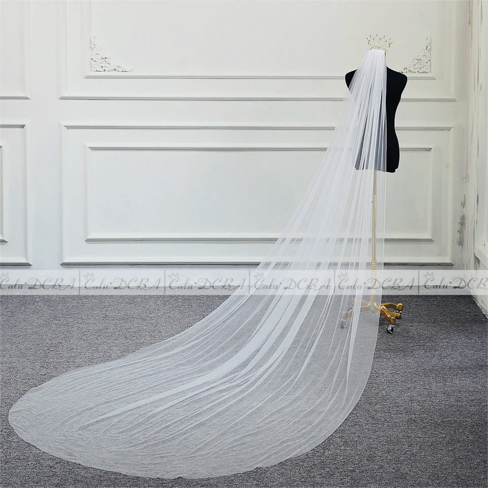 Bridal Veil Long White/Ivory Simple Plain Wedding Veil With Comb Cathedral Veil for Bride velo de novia Cheap Accessories 300cm