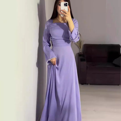 Long Sleeve Satin Diamond-encrusted Abaya Dubai Solid Muslim Dress Women Arabic Femme Elegance Abayas Turkey Islamic Clothing
#SummerFashion #Dress