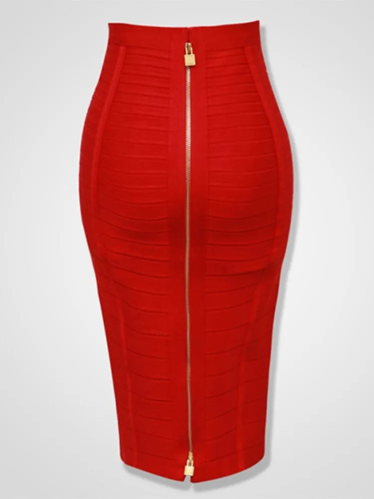 16 Colors Sexy Solid Zipper Orange Blue Black Red Bandage Skirt Women Elastic Bodycon Summer XL XXL Pencil Skirts 58cm