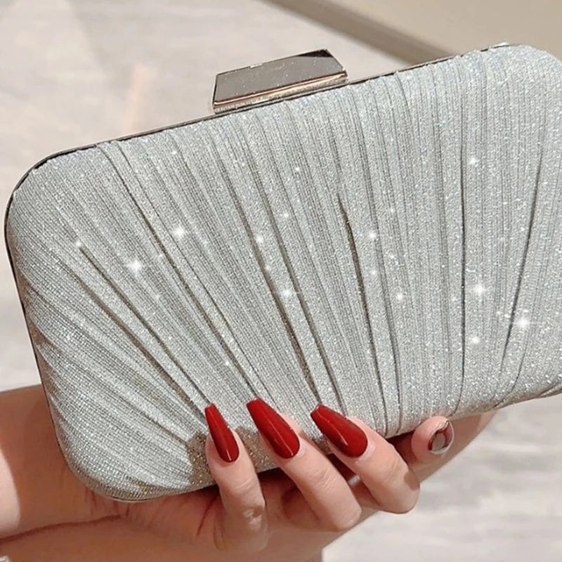 Women Pleated Evening Bag Bridal Clutch Party Prom Wedding Handbag Crossbody Shoulder Bags Detachable Chain Purse 517D