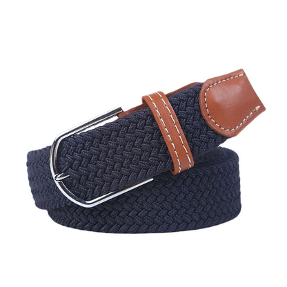 Blue Black Female Casual Knitted Pin Buckle Men Belt Woven Canvas Elastic Expandable Braided Stretch Belts Women Jeans 60colors