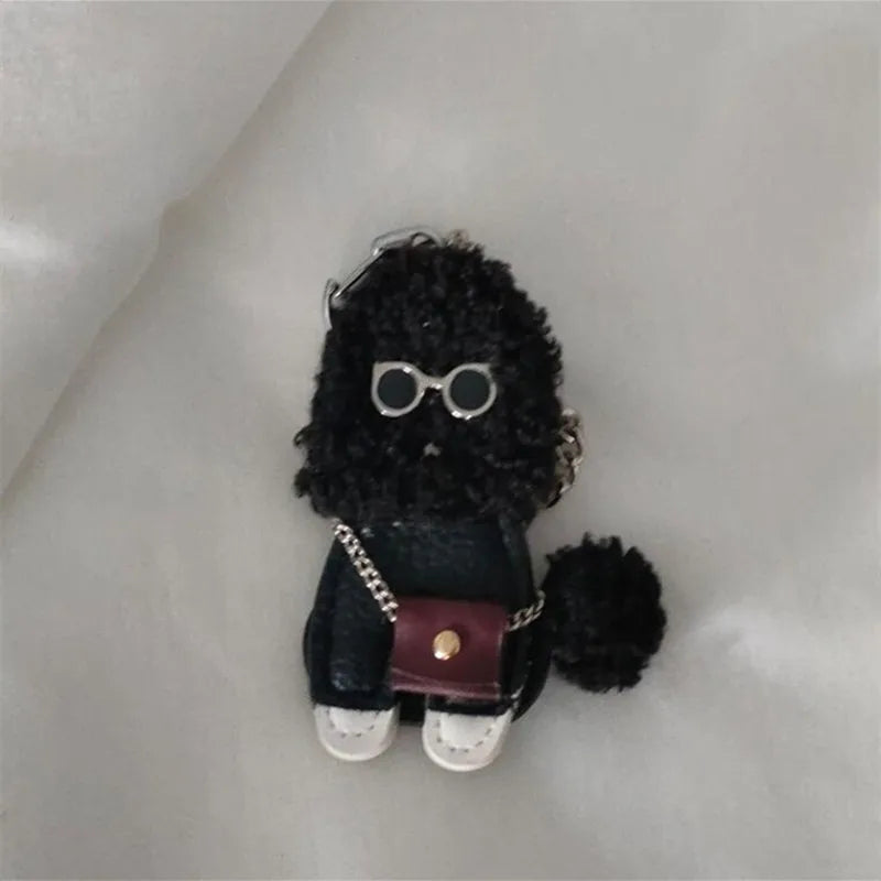 Cute Dog PU Leather Keychain Fashion Women Handbag PU Leather Poodle Keychain Pendant Bag  Men's Car Key Ring Key Chain Pendant