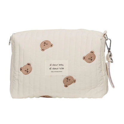 Cute Bear Embroidery Mommy Bag Zipper Newborn Baby Diaper Bags Nappy Travel Stroller Storage Organizer Makeup Pouch