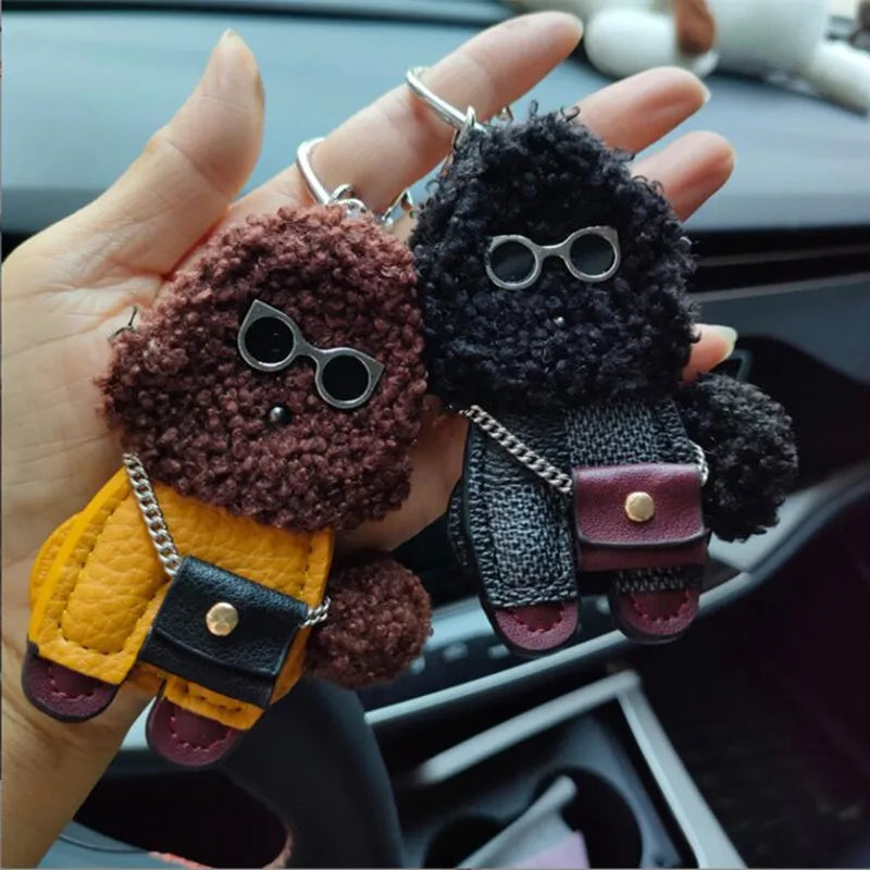 Cute Dog PU Leather Keychain Fashion Women Handbag PU Leather Poodle Keychain Pendant Bag  Men's Car Key Ring Key Chain Pendant