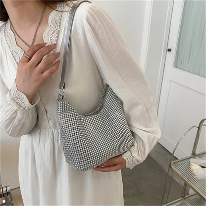 Sparkly Rhinestone Shoulder Bag Bridal Evening Clutch Wedding Prom Party Club Handbag Women Daily Casual All-match Crossbody Bag