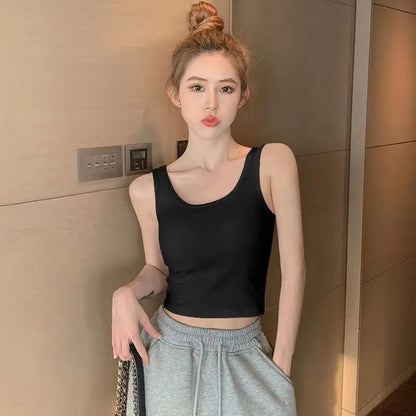 2024 Fashion Sexy Women Candy Colour Tanks Tops Short 100% Cotton Casual Camisole Tube Top Female Sleeveless Cropped Vest 2XL