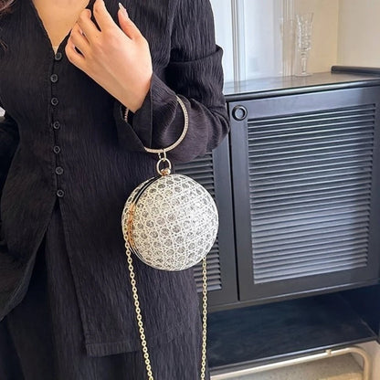 Sparkling Round Ball Clutch Purse Women Elegant Wedding Evening Bag Lady Banquet Prom Party Handbag Chain Crossbody Shoulder Bag