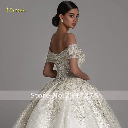 Loverxu Luxury Princess Wedding Dresses 2024 Sweetheart Off The Shoulder Robe De Mariee Shiny Lace Beaded Ball Gown Bride Dress