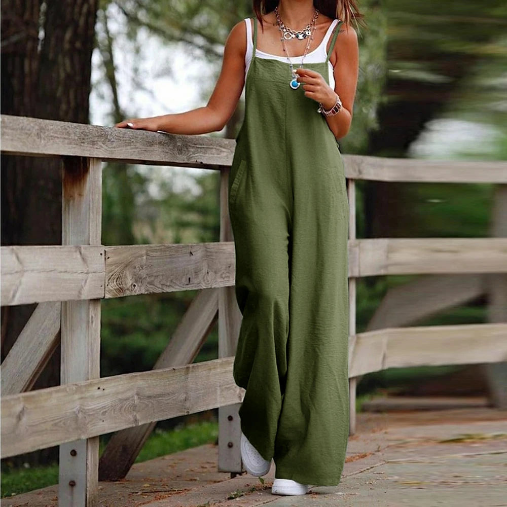 Plus Size Cotton Linen Overalls Pants Loose Wide -footed Casual Jumpsuit For Women Clothing Oversized 2023 Summer Tourism