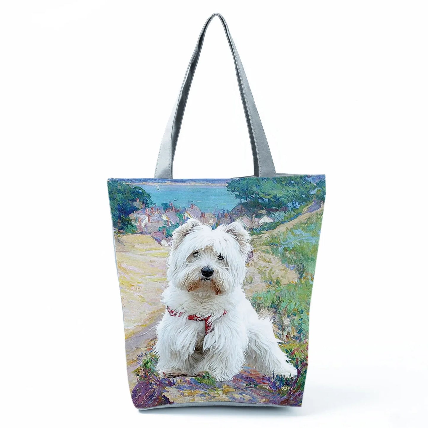 Color Painting Funny Bull Terrier Dog Print Shopping Bags Animal Tote Women School Traveling Shoulder Bag Ladies Casual Handbag