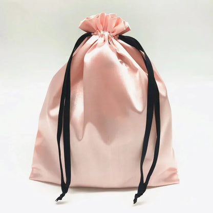 Custom Satin Extensions Hair Bags Ribbon Drawstring Luxry Goods Silk Packaging Pouches Makeup Case Shoes Cloth Wigs Storage Bag