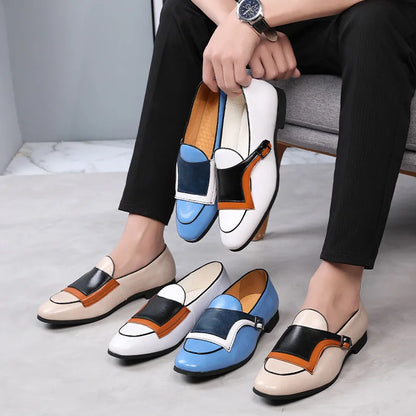 Luxury Designer New Monk Strap Blue and white Oxford Shoes For Mens Formal Wedding Prom Dress Homecoming Sapatos Tenis Masculino