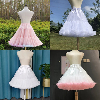 Women Lolita Cosplay Petticoat A-Line Puffy Tutu Skirt Layered Tulle Ballet Dance Pettiskirts Big Bowknot Underskirt