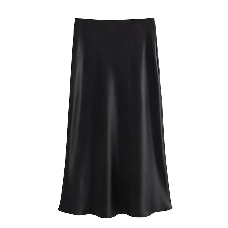 TRAF Spring 2024 Women Midi Skirts Fashion Temperament Casual Versatile High Waist Skirts Women Elastic Waist Skirts