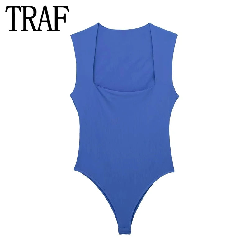 TRAF Woman Black Body Sleeveless Bodysuit Women Square Neck Sexy Lingerie For Women Body Wide Straps Bodycon Summer 2023 Tops