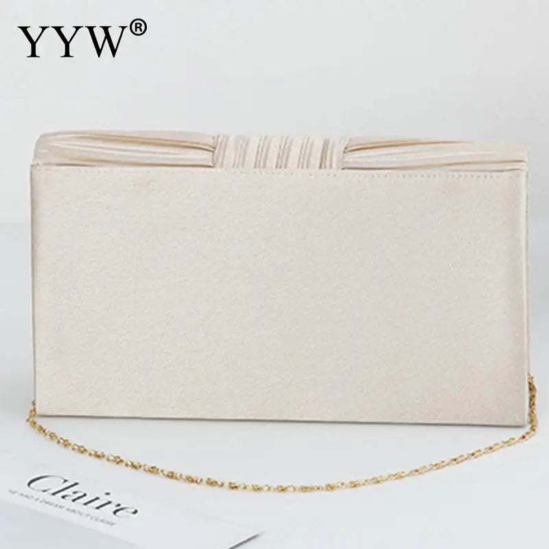 Elegant Pleated Satin Women Party Handbag Solid Color Envelope Flap Clutch Purse Ladies Metal Chain Wedding Prom Messenger Bag