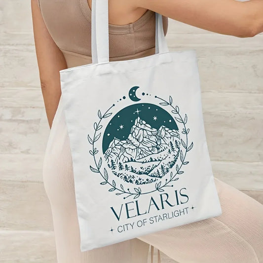 Velaris City of Starlight Pattern Canvas Tote Bag Beach Bag Fashion Shopping Bag  High Quality Supermarket Bag  handbags