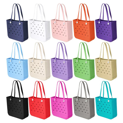 Extra Large Boggs Beach Bag Summer EVA Beach Basket Women Picnic Tote Bag Holes Waterproof Handbag Pouch Shopping Shoulder Bag