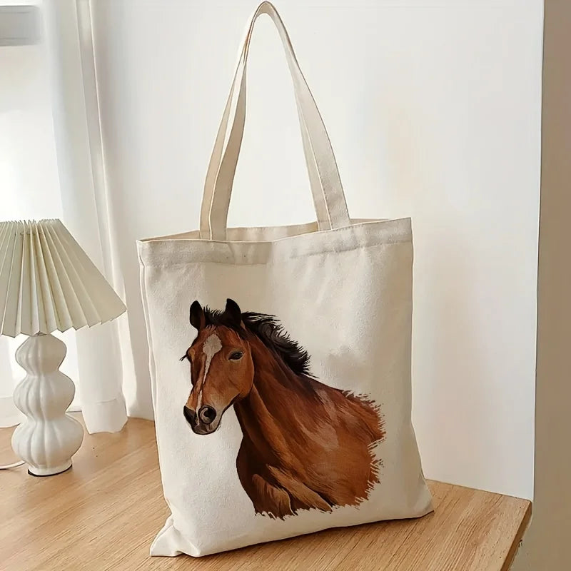 Simple Horse Print Shoulder Bag, Lightweight Shopper Bag, All-Match Bag for Work Horse Lover Tote Bag