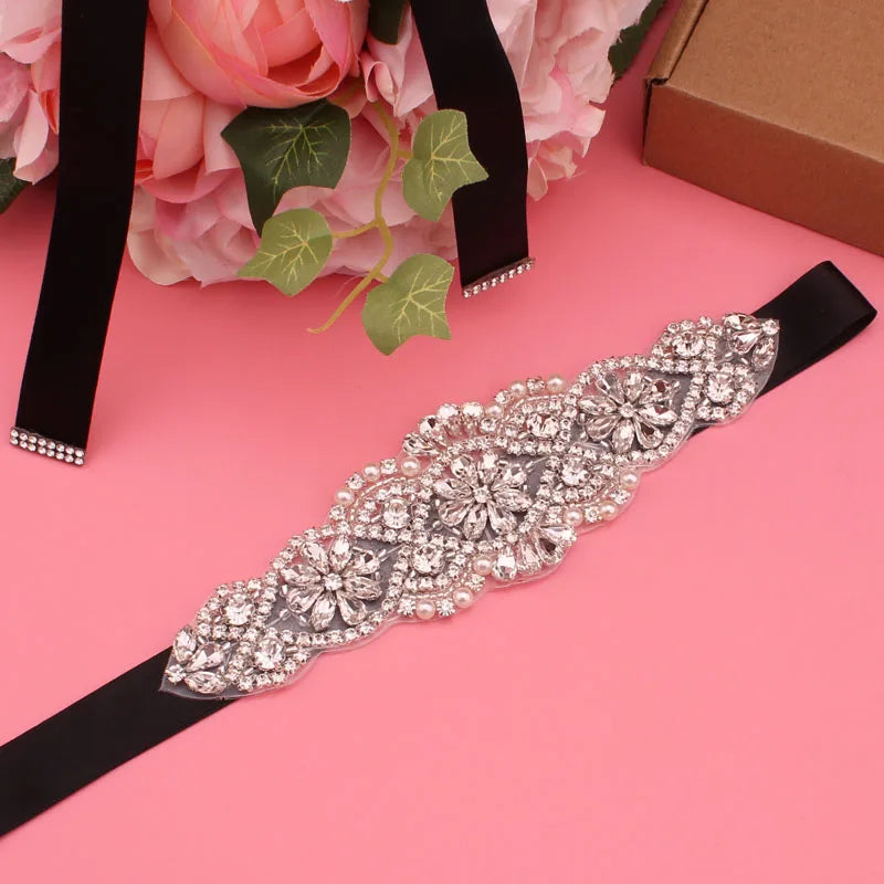 Wedding belt, silver crystal rhinestone, elegant, luxurious, beaded, handmade, bridesmaid