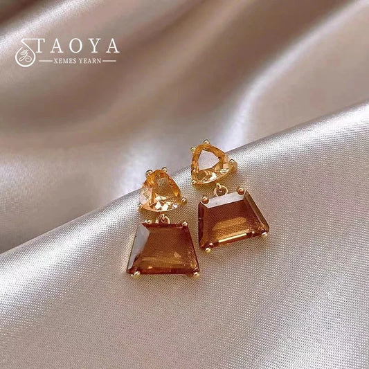 Advanced geometric tawny Crystal Square Dangle Earrings For Woman Korean Fashion Jewelry Goth Party  Luxury Girl‘s Cute Earrings