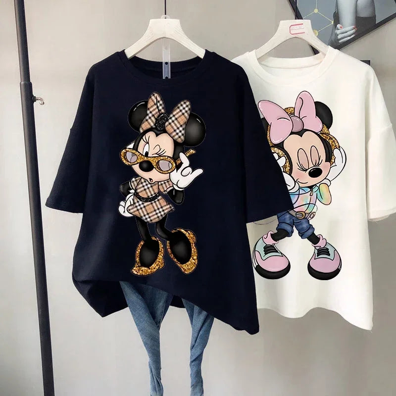 Kawaii Women T-shirts Fashion New 90s Vintage Cartoon Mickey Minnie Top Y2K Female Ulzzang Oversized T-shirt