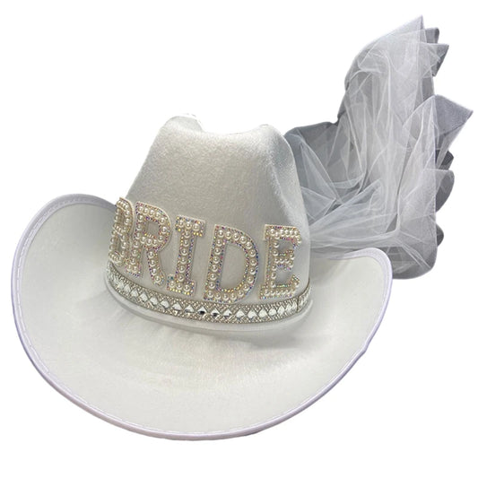 1pc Bride Cowgirl Hat with Veil Novelty Cowboy Hat Summer Beach Hat Cowgirl Hat with Long Veil Western Fancy Dress Accessory