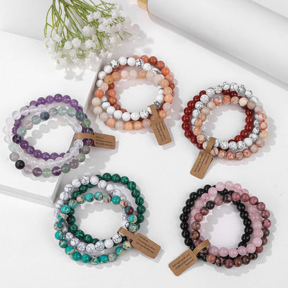 3Pcs/Set Fashion 8mm Beads Bracelet Healing Natural Agates Stone Crystal Bracelet Set for Women Jewelry Men Bangles Stretch