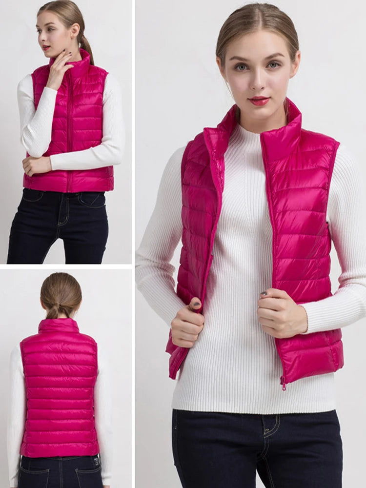 Women Vests 2023 New Autumn Winter Ultra Light Duck Down Vest Female Slim Sleeveless Jacket Windproof Warm Puffer Waistcoat 4XL