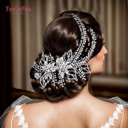 TOPQUEEN Bridal Side Clip Wedding Tiara Bridal Hairpins Handmade Rhinestone Women Headwear Alloy Flower Bride Headdress HP254