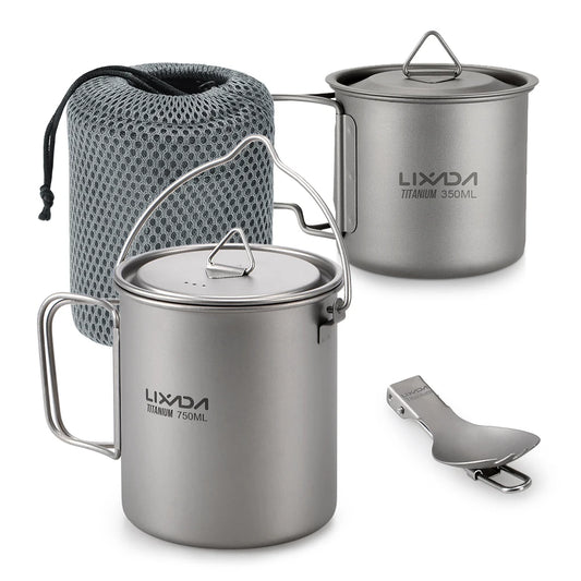 Lixada Camping Water Cup Titanium 750ml Pot or 350ml Water Cup Mug with Lid Collapsible Handle for Outdoor Camping Tableware