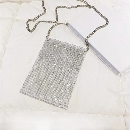 Exquisite Workmanship Handbag Sequin Decor Women's Shoulder Bag with Stainless Metal Chain Strap for Prom Party Club Large