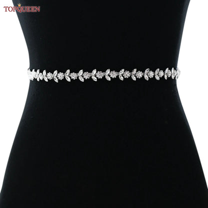 TOPQUEEN Rhinestone Belts for Bridal Dresses Silver Alloy Belt for Girls Cheap Diamond Wedding Belt Fancy Belt for Women S440