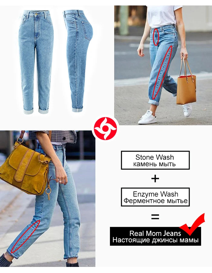 1886 Youaxon Cotton Vintage High Waist Mom Baggy Jeans Women`s Blue Denim Pants Boyfriend Jean Femme Jeans For Girls