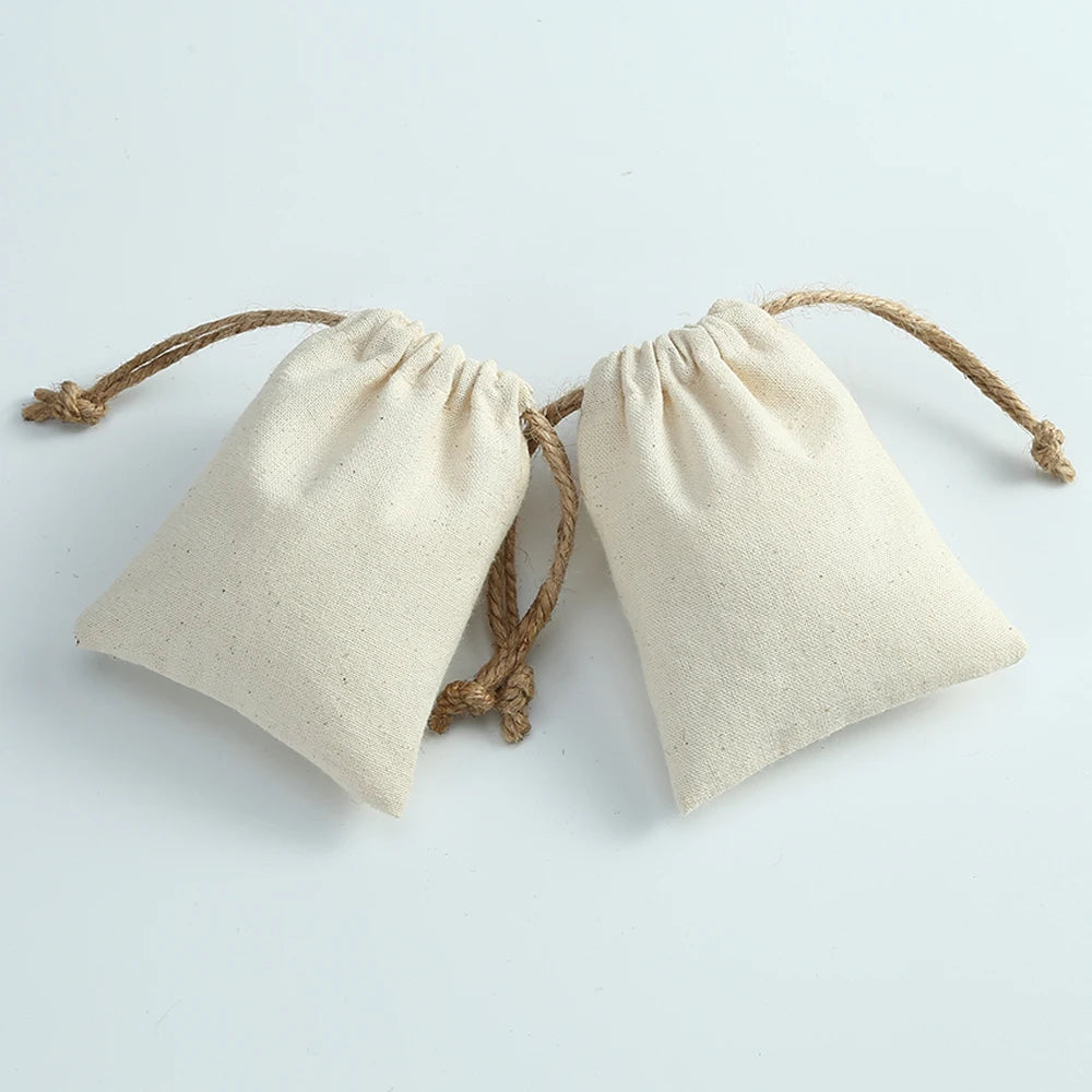 10 Cotton Burlap Jewelry Packaging Pouches Organizer Wedding Christmas Party Candy Bag Present Mariage Jute Drawstring Gift Bag