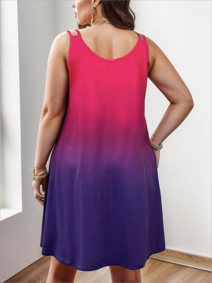 Plus Size European and American Cross Border New Women's Clothing Sleeveless Round Neck Gradient Dress