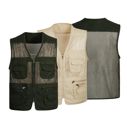 Large Size 2021 Mesh Quick-Drying Vests Male with Many Pockets Mens Breathable Multi-pocket Fishing Vest Work Sleeveless Jacket