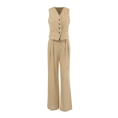 Summer Womem Sleeveless Vest + Pants Suit Two-Piece Set Office Ladies  Chic 2 Piece Sets Womens Outfits