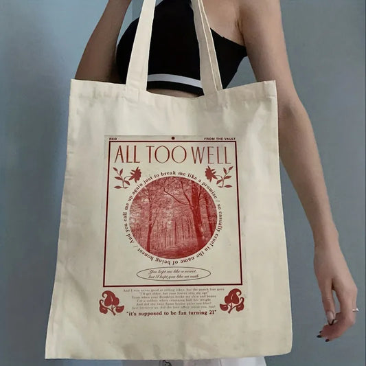 1pc All Too Well Tote Bag, Taylor Tote Bag, Book Bag, TS Merch, Shopping Bag, Shoulder Bag, Canvas Bag, Christmas Birthday Gift