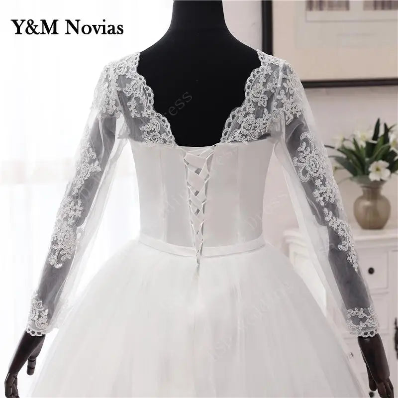 New Spring Lace Appliques Wedding Dresses Long Sleeve Vestidos De Novia 2023 White V-Neck Princess Bride Wedding Gowns Plus Size