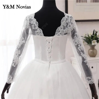 New Spring Lace Appliques Wedding Dresses Long Sleeve Vestidos De Novia 2023 White V-Neck Princess Bride Wedding Gowns Plus Size