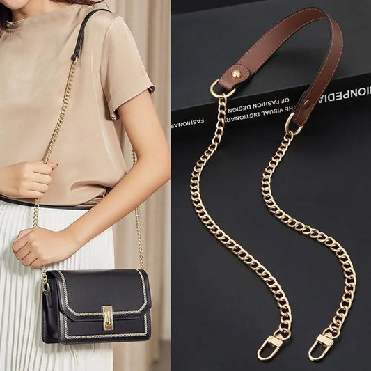 120cm Replacement Shoulder Strap Crossbody Bag Belt Fashion PU Leather Handle with Metal Chains Bag Replacement Accessories