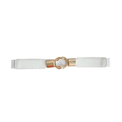 Free Shipping Fashion Women's Belt Elastic Waistband Gold Circle Buckle Small Belts Red Thin Cummerbund Woman Belt Strap Brown