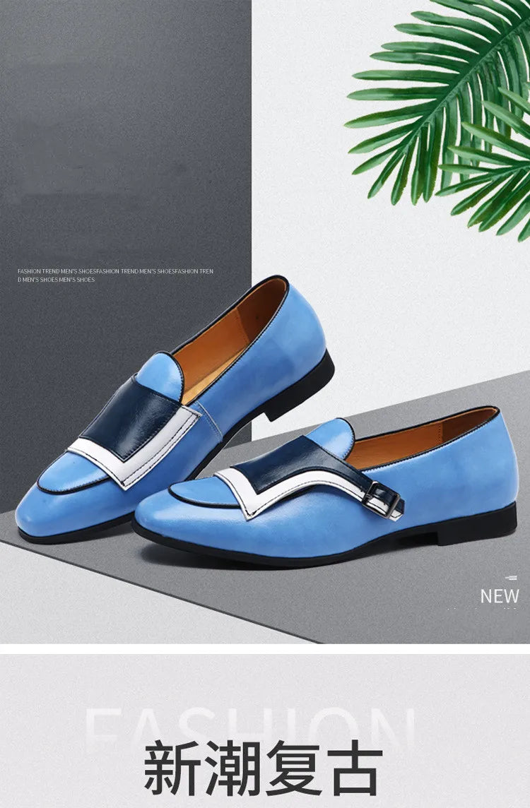 Luxury Designer New Monk Strap Blue and white Oxford Shoes For Mens Formal Wedding Prom Dress Homecoming Sapatos Tenis Masculino