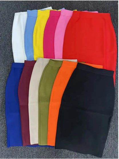 13 Colors Solid Nude XL XXL Sexy Summer Bodycon Party Bandage Skirt Women Blue Pink White Black Beige Red Pencil Skirt 60cm
